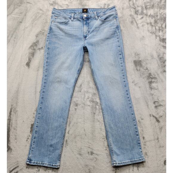 Lee Jeans Womens 16 Blue Mid Rise Straight Leg Regular Fit Stretch Denim Casual - Picture 1 of 13